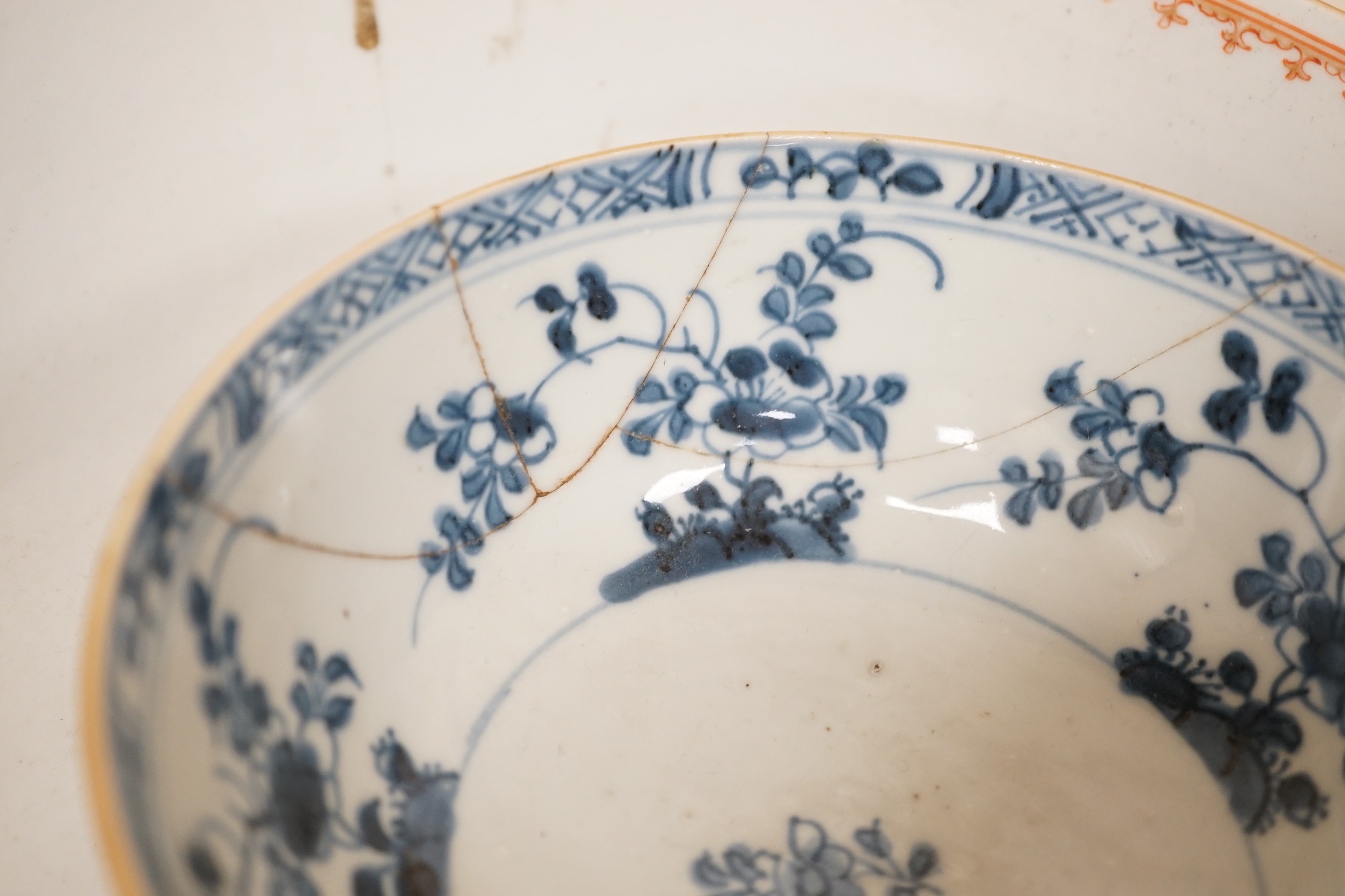 An assortment of 18th century and later Chinese porcelain, a tin-glazed earthenware charger and a Delft vase